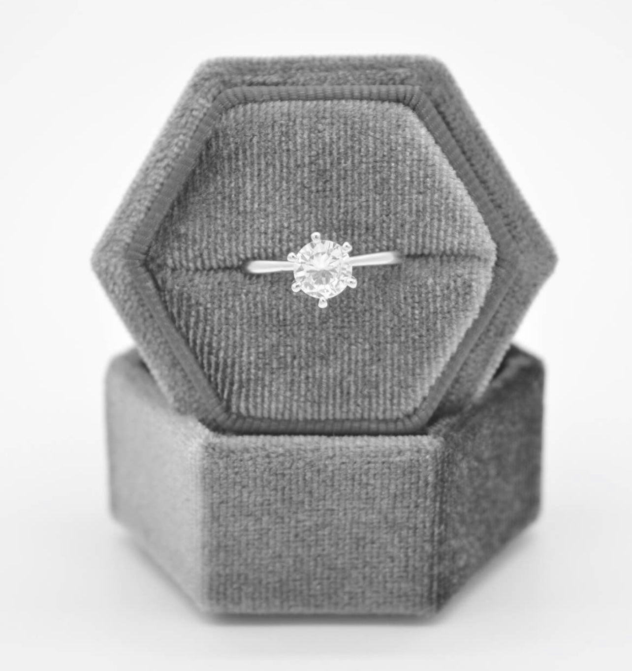 Grey Hexagon Velvet Ring Box