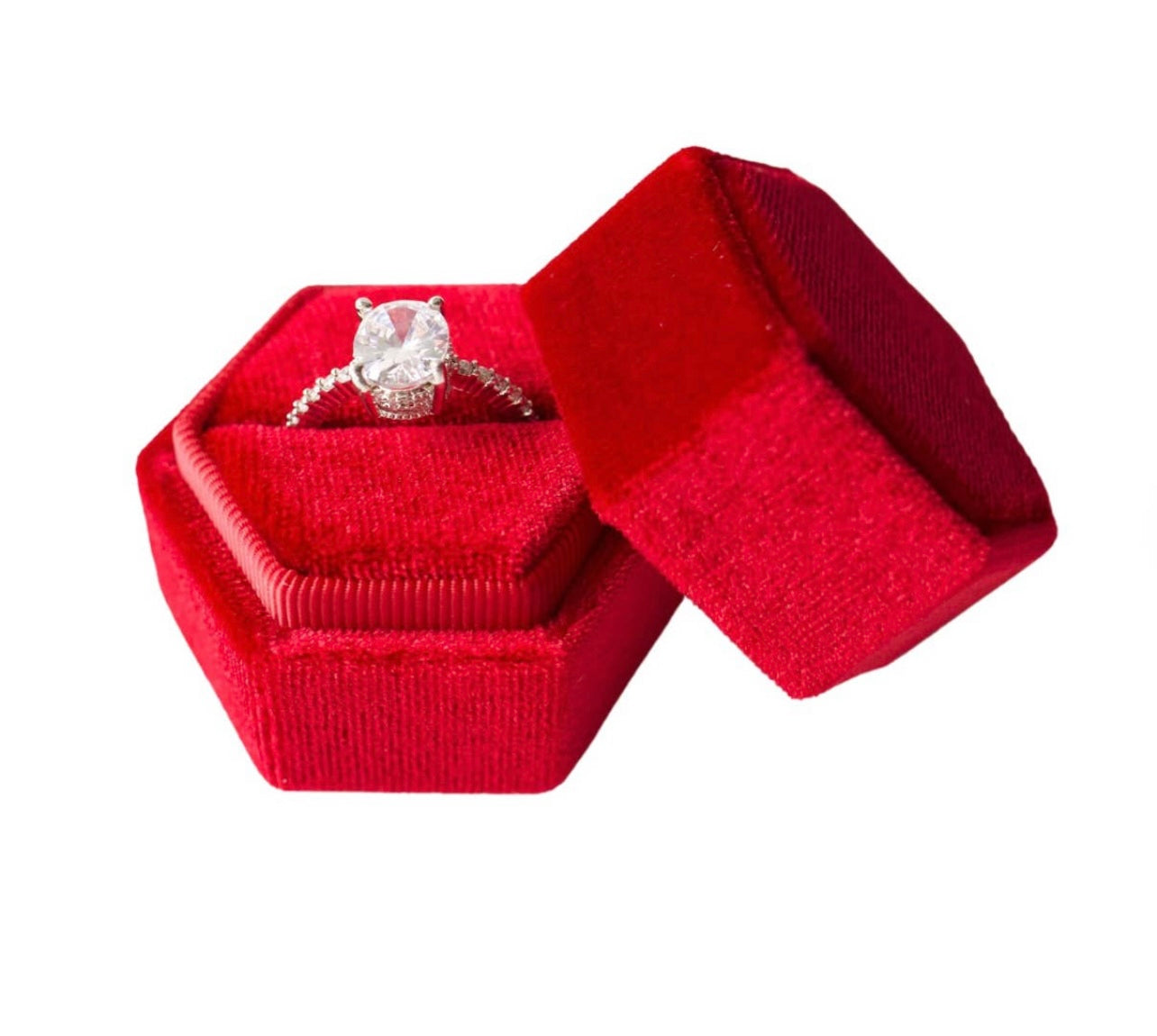 Red Hexagon Velvet Ring Box