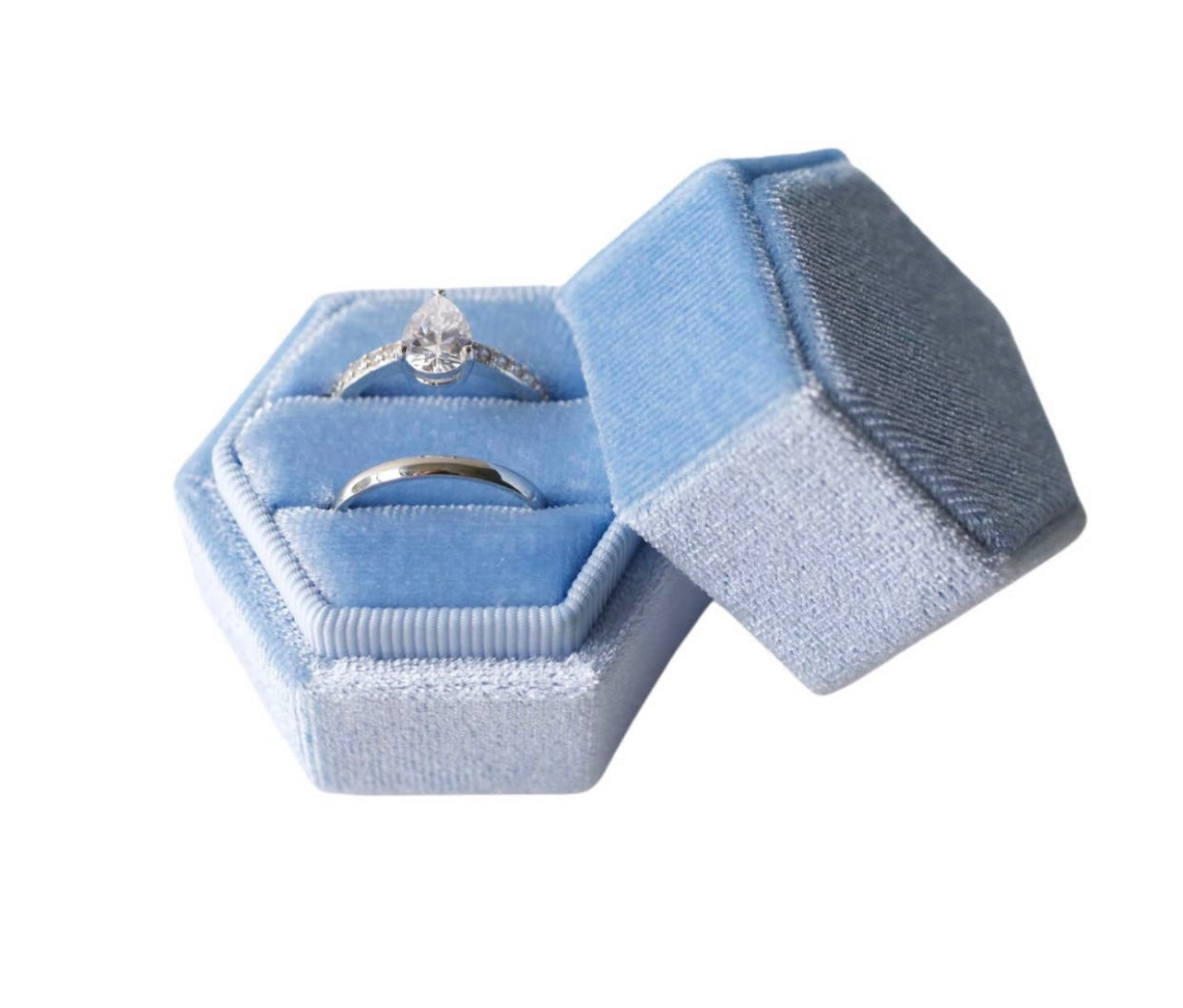 Light Blue Hexagon Velvet Ring Box