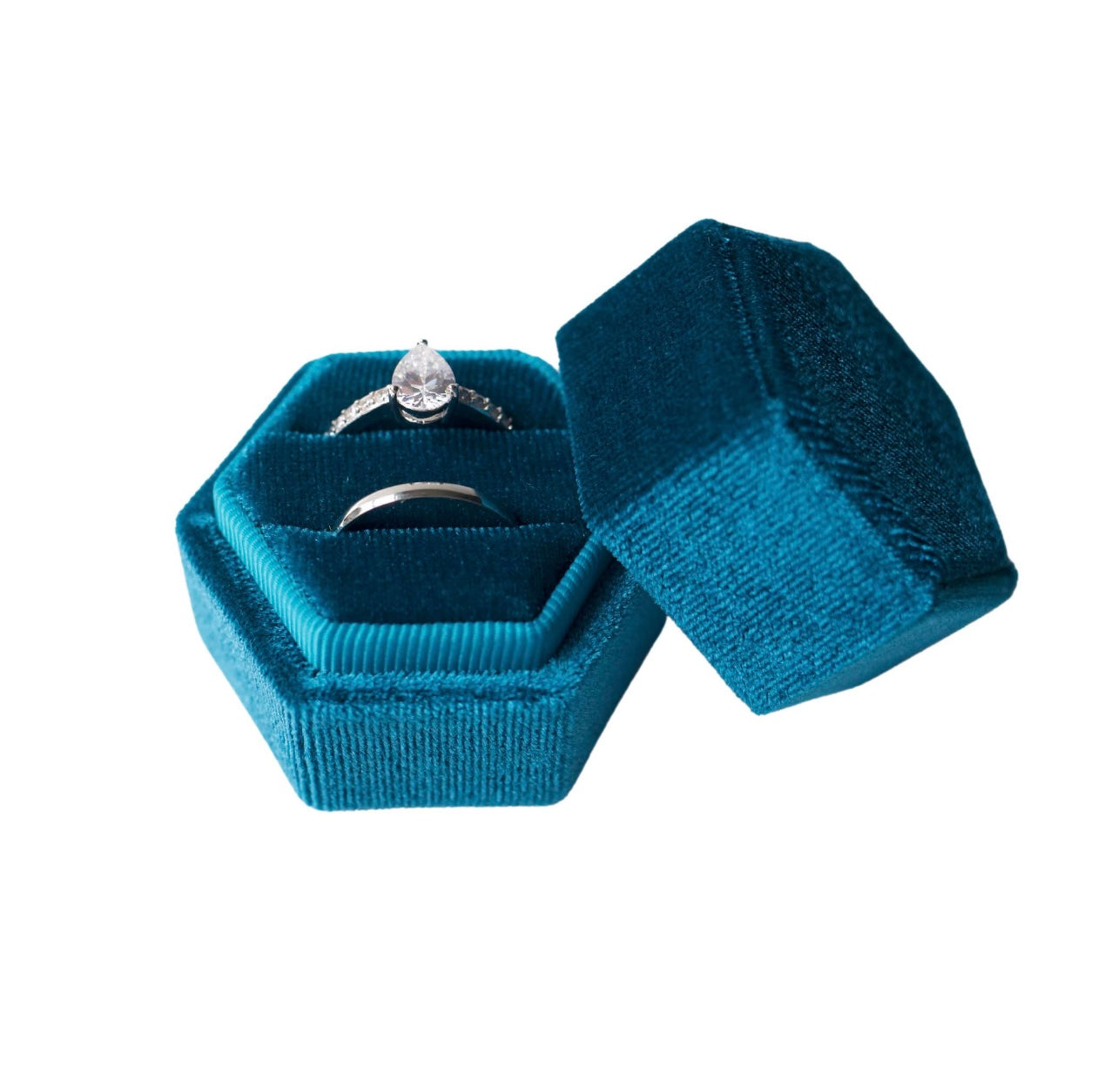 Aqua Hexagon Velvet Ring Box