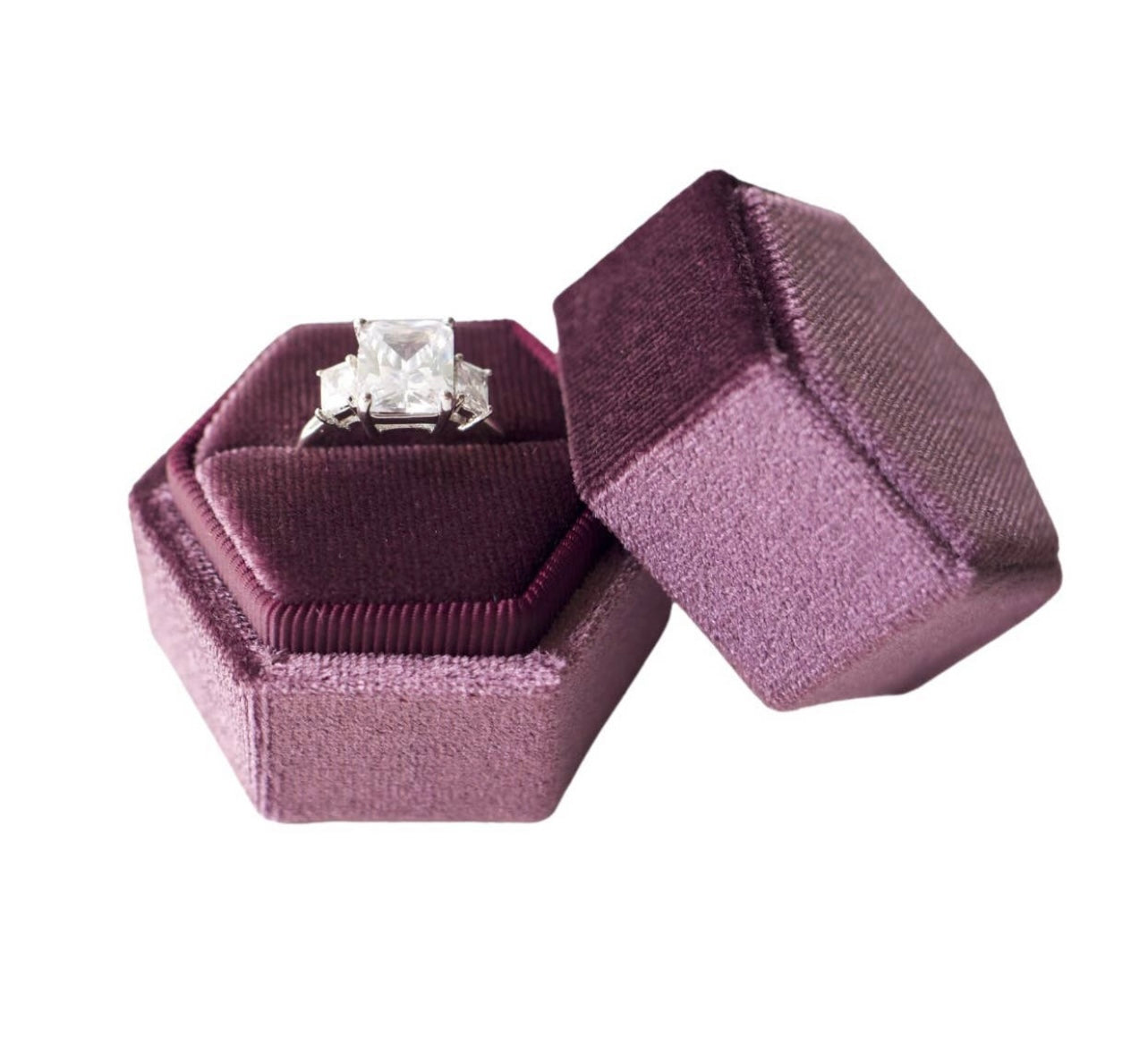 Purple Hexagon Velvet Ring Box