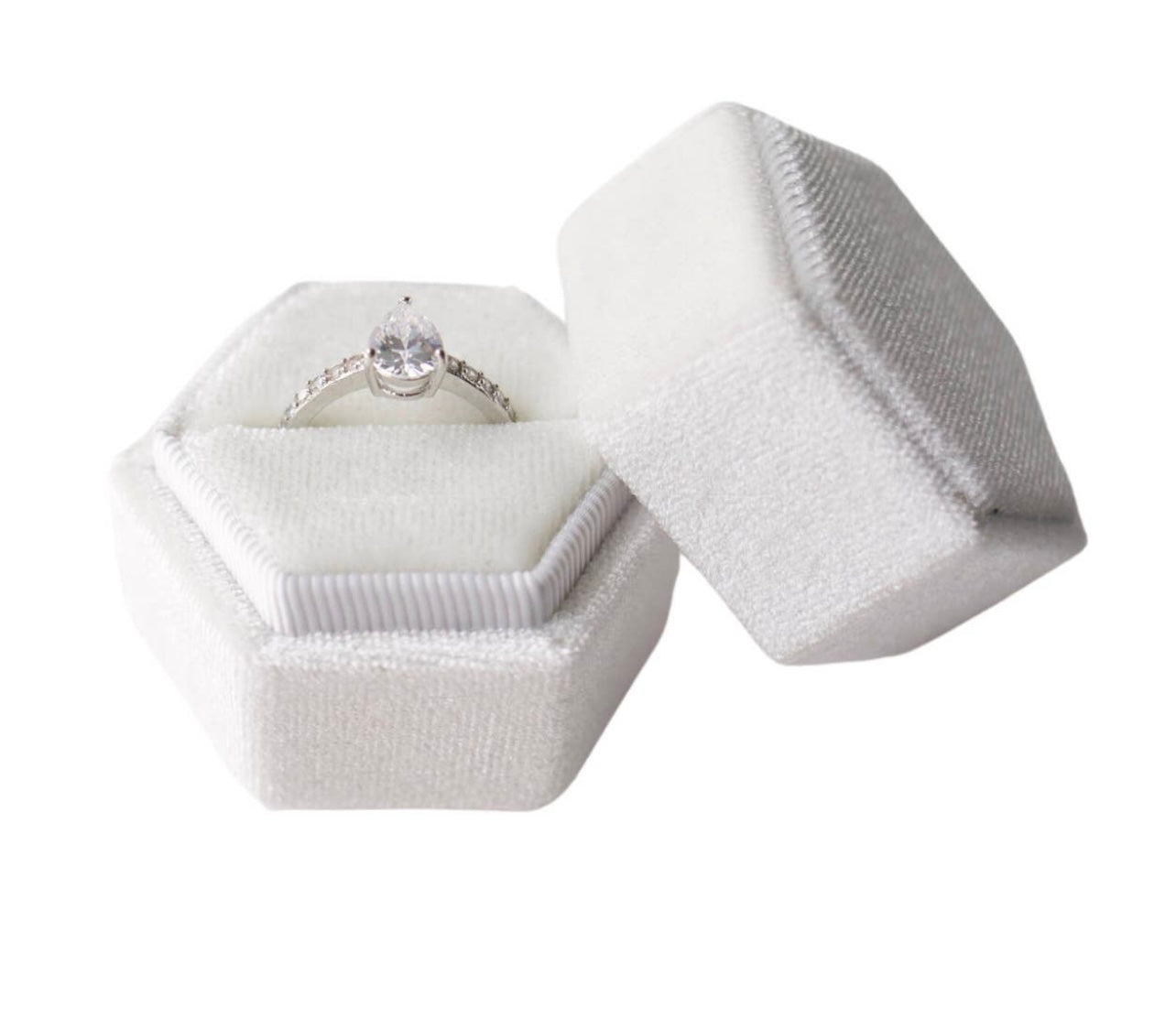 White Hexagon Velvet Ring Box