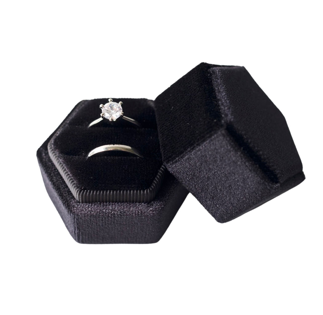 Black Hexagon Velvet Ring Box