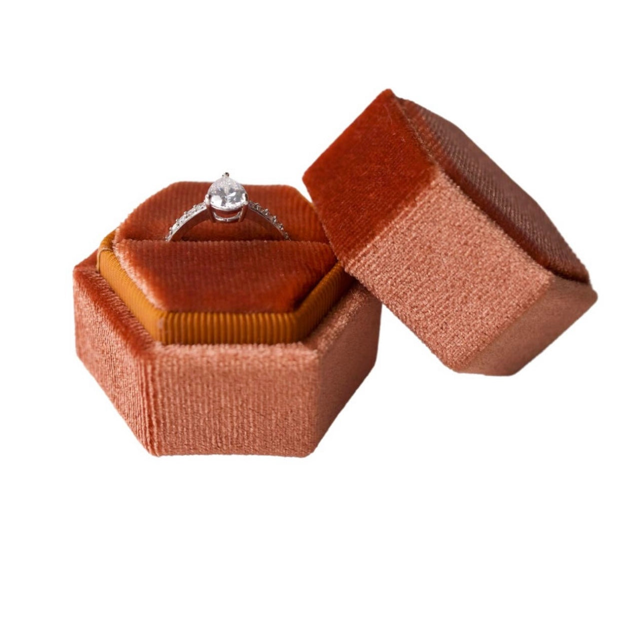 Burnt Orange Hexagon Velvet Ring Box
