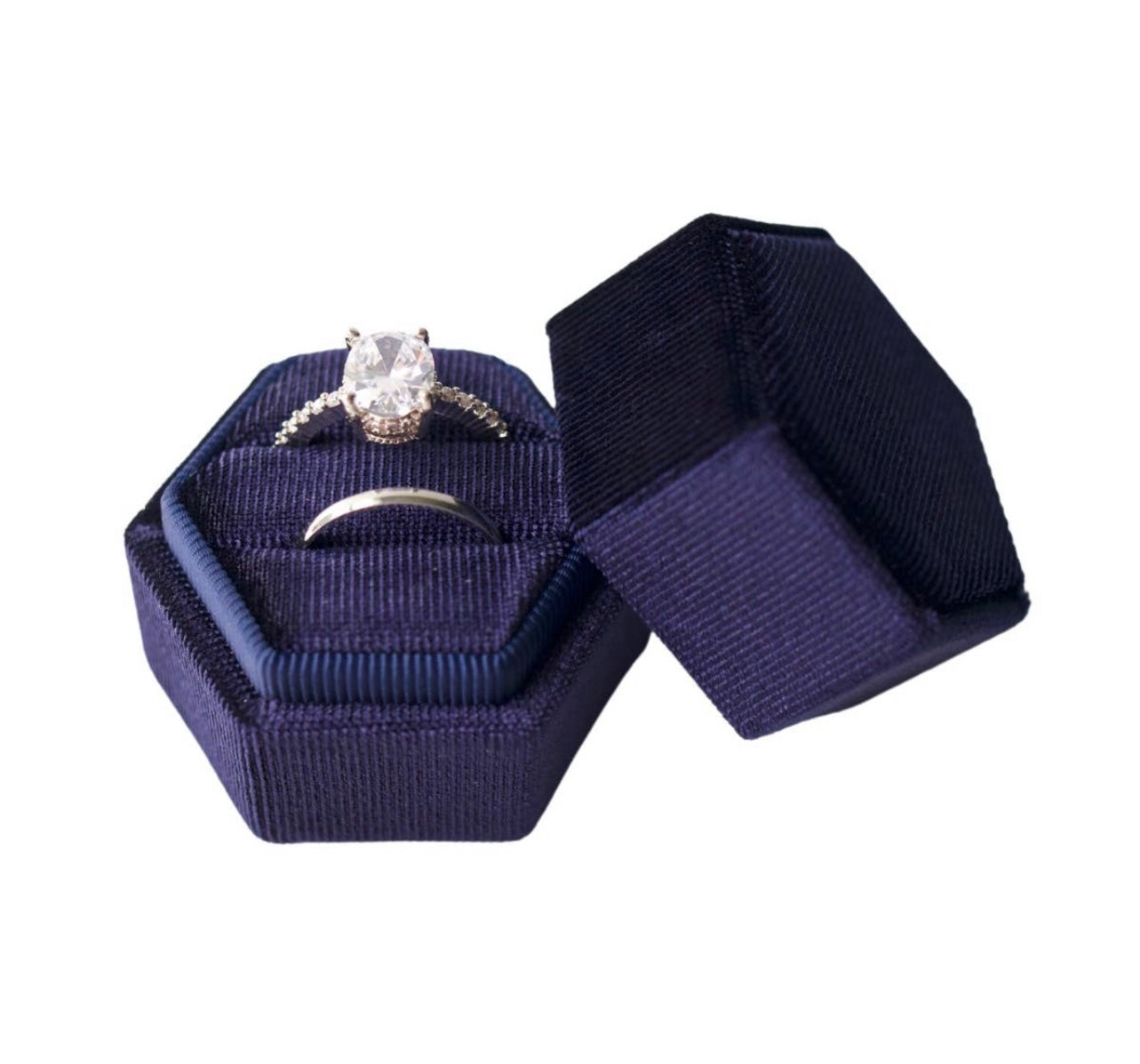 Royal Blue Hexagon Velvet Ring Box