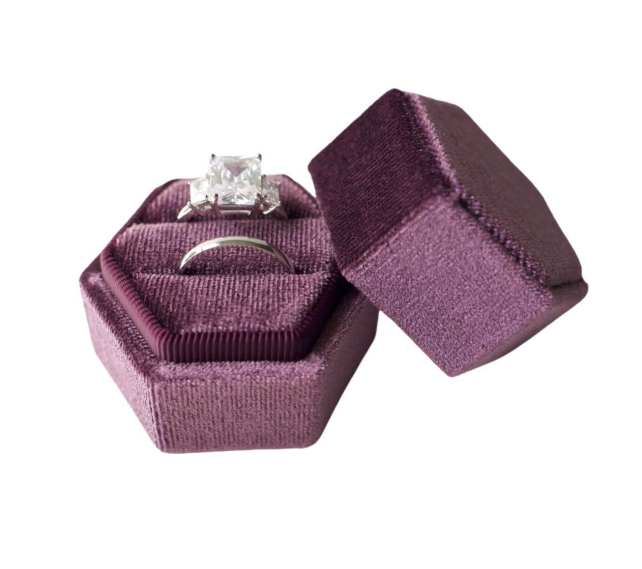 Purple Hexagon Velvet Ring Box