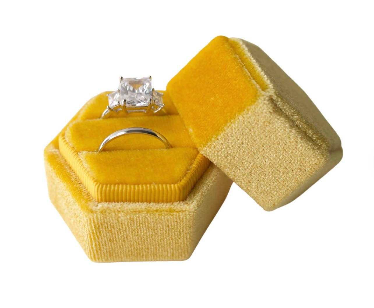 Yellow Hexagon Velvet Ring Box