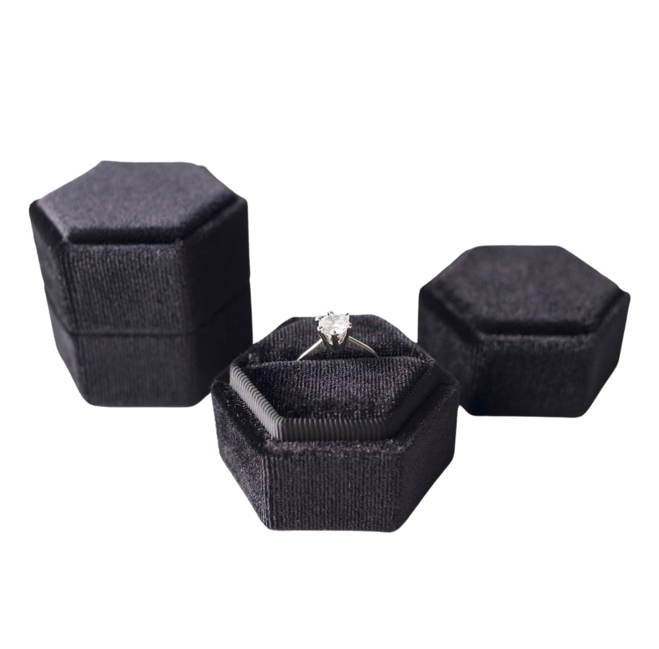 Black Hexagon Velvet Ring Box