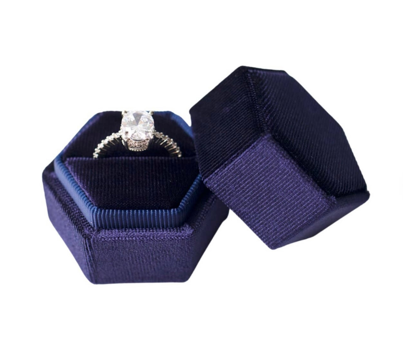 Royal Blue Hexagon Velvet Ring Box
