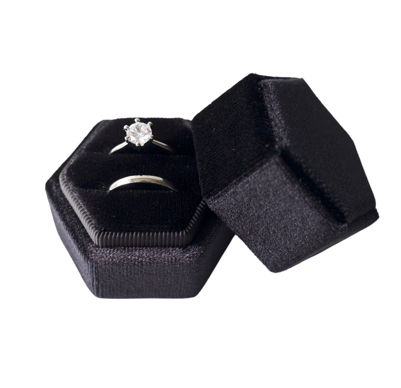 Black Hexagon Velvet Ring Box