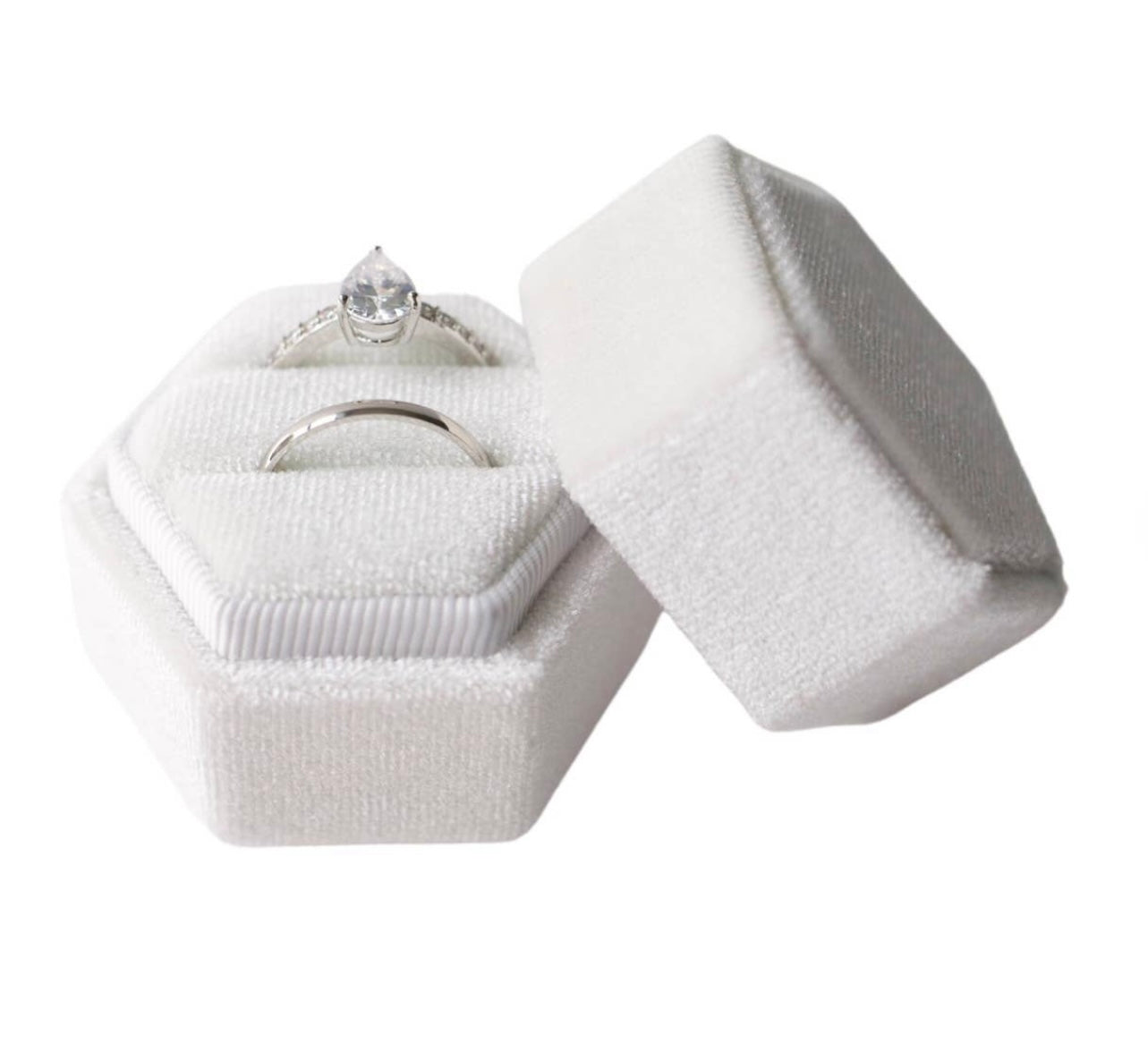 White Hexagon Velvet Ring Box