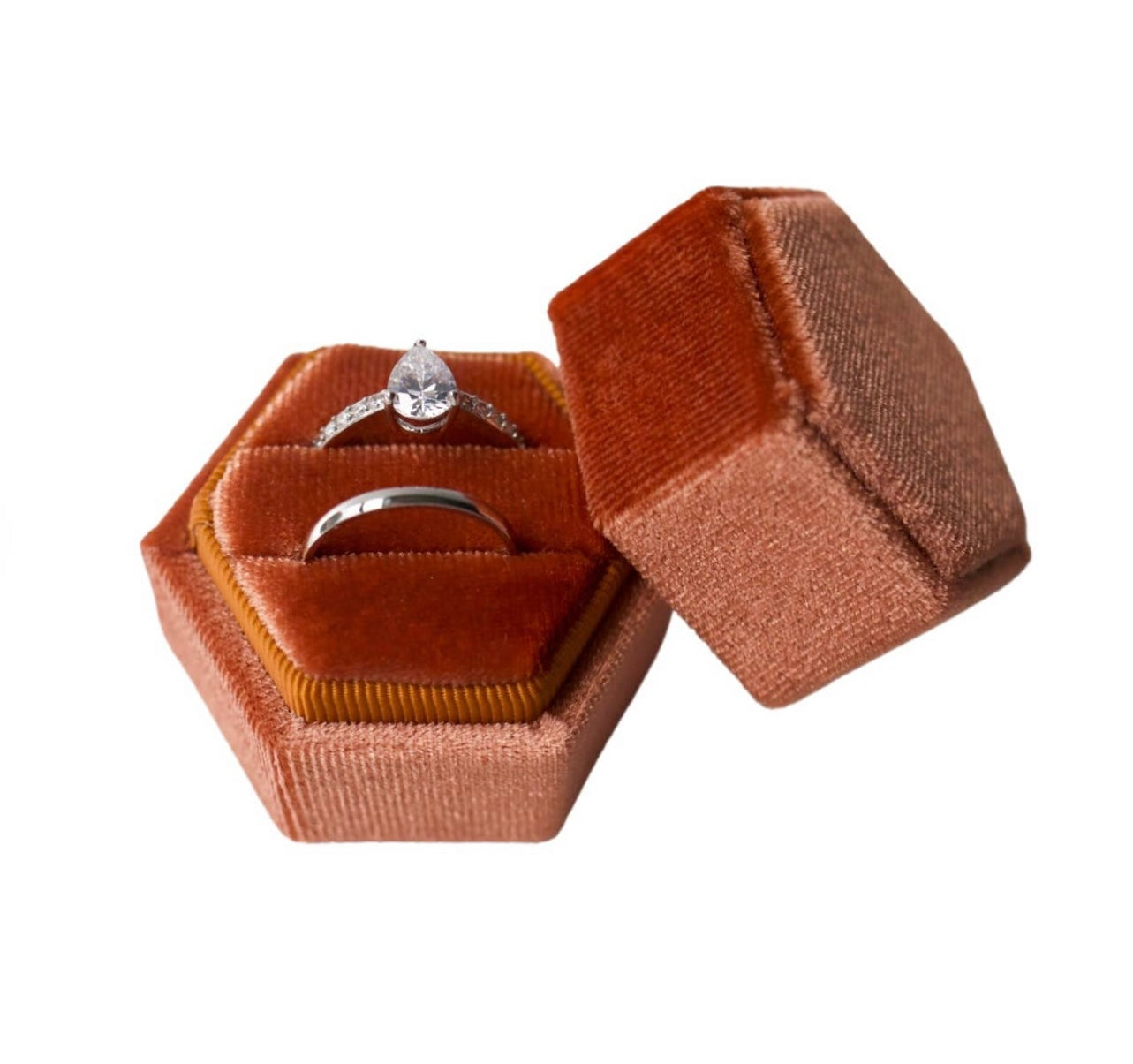 Burnt Orange Hexagon Velvet Ring Box