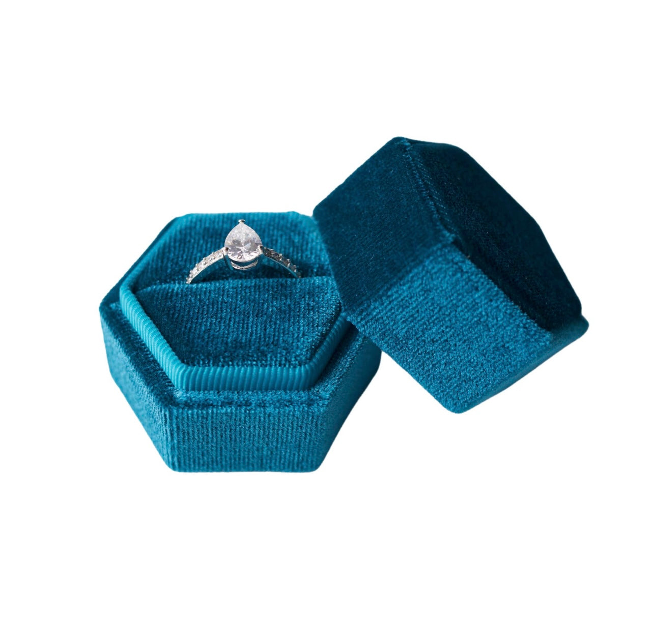 Aqua Hexagon Velvet Ring Box
