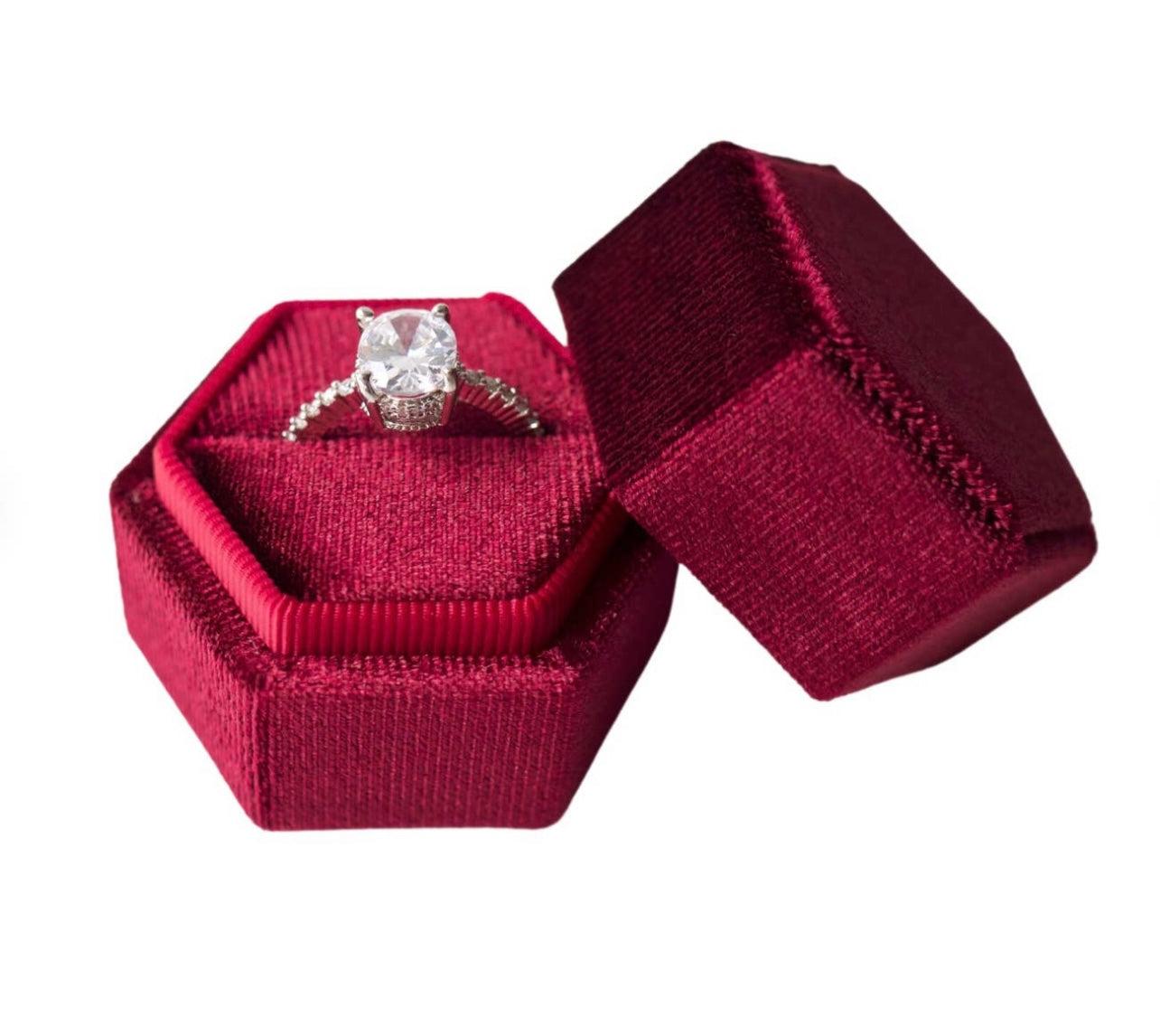 Wine Hexagon Velvet Ring Box