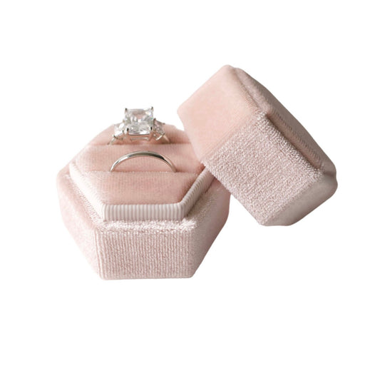 Blush Pink Hexagon Velvet Ring Box