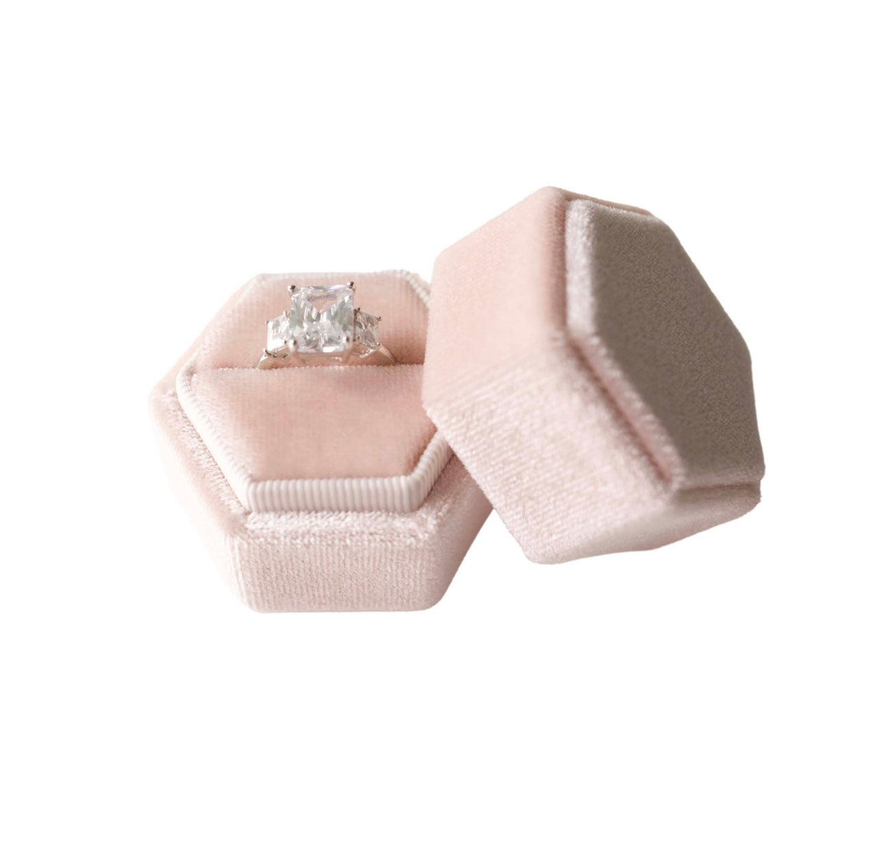 Blush Pink Hexagon Velvet Ring Box
