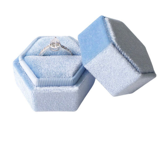 Light Blue Hexagon Velvet Ring Box