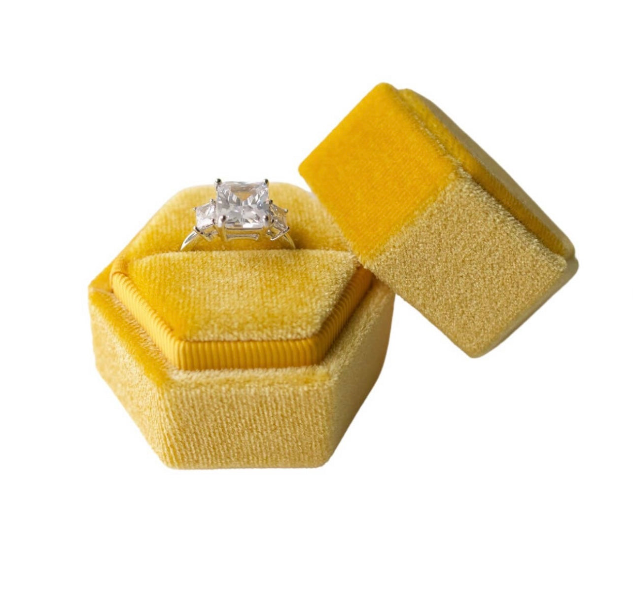 Yellow Hexagon Velvet Ring Box