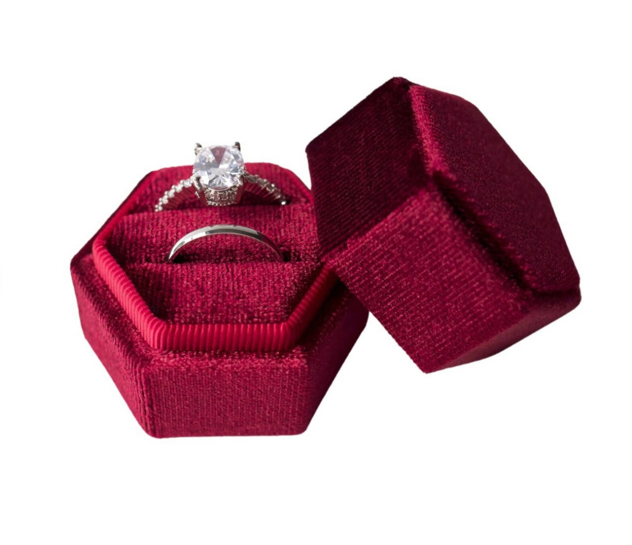 Wine Hexagon Velvet Ring Box