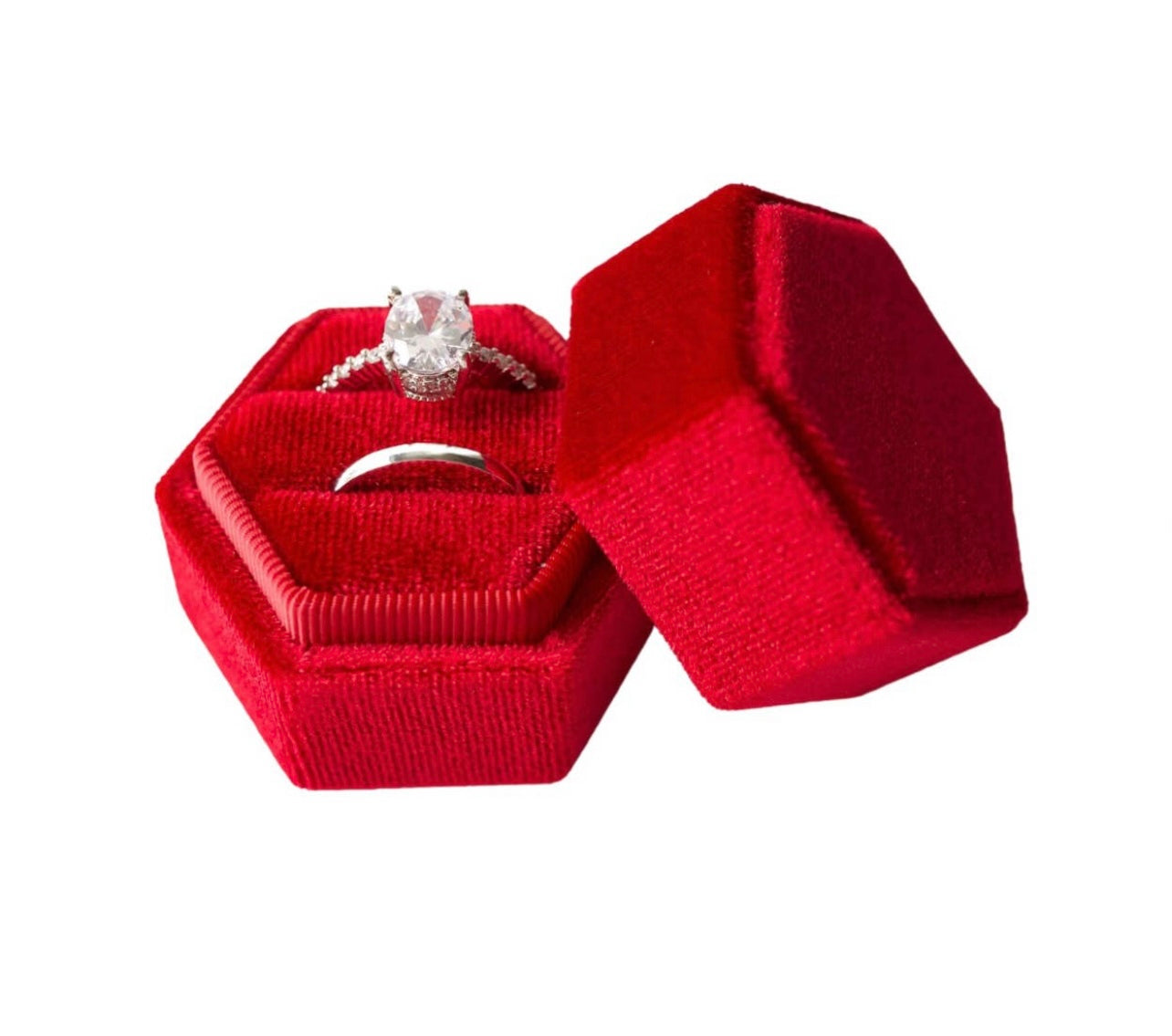 Red Hexagon Velvet Ring Box